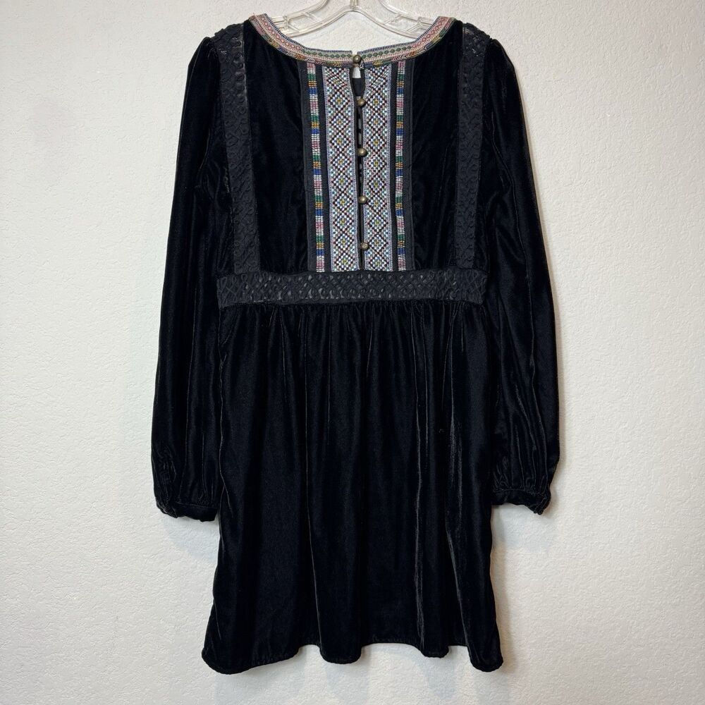 Vintage 1970s Black Velvet Dress Embroidered Bib Bodice Afghan Kuchi Tribal Sz M